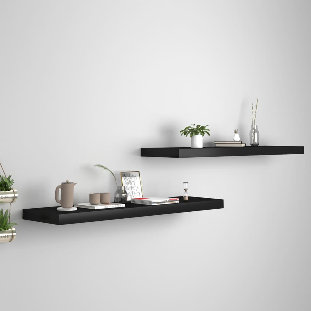 Flytende vegghyller 2 stk svart 90x23,5x3,8 cm MDF