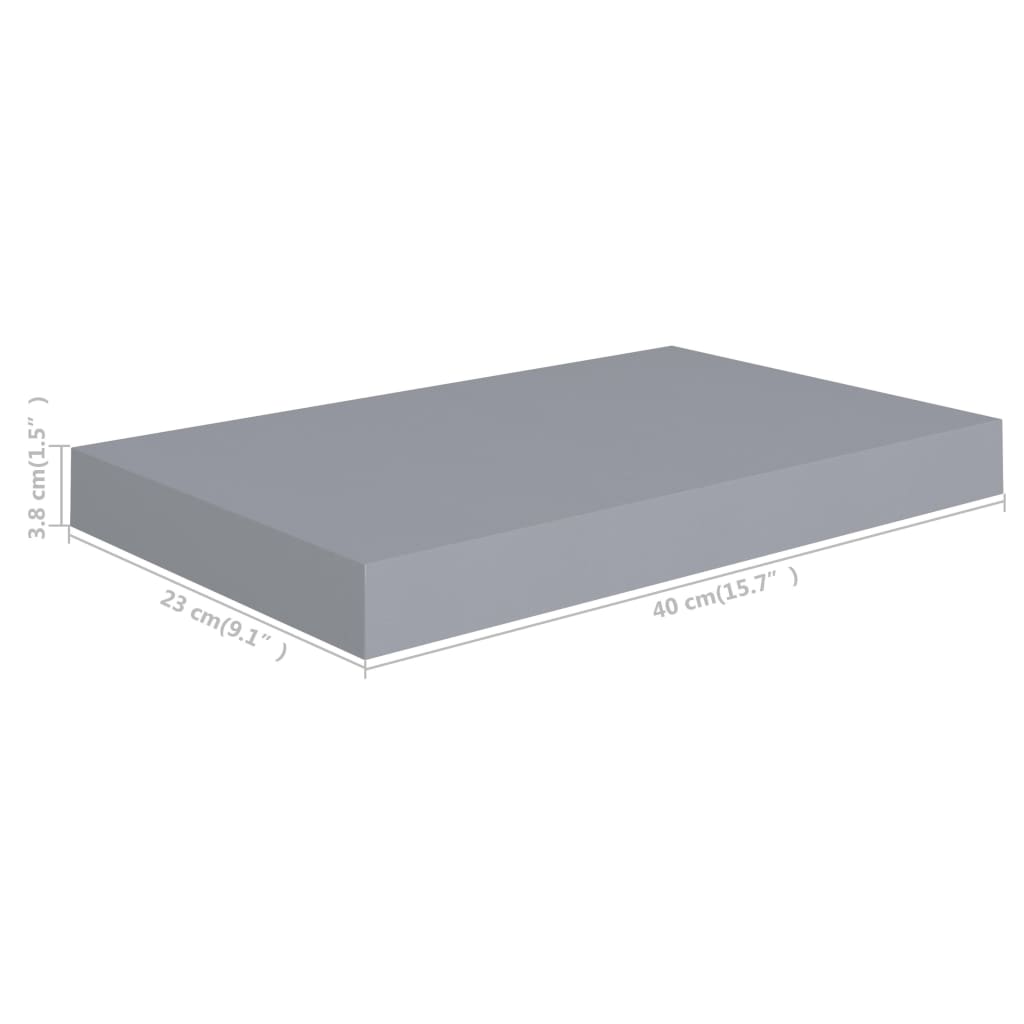 Flytende vegghylle grå 40x23,5x3,8 cm MDF