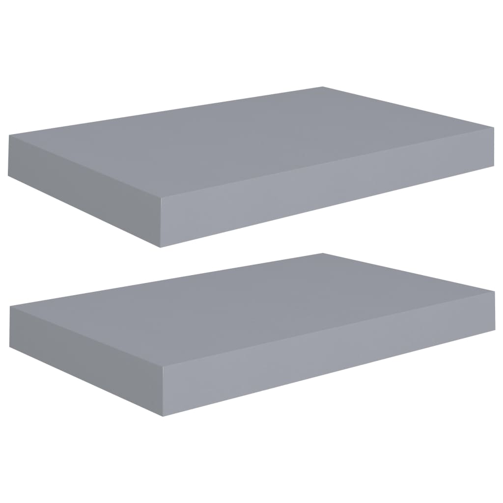 Flytende vegghyller 2 stk grå 40x23,5x3,8 cm MDF