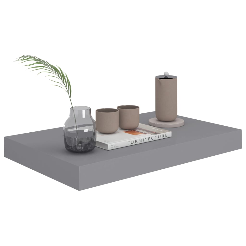 Flytende vegghyller 2 stk grå 40x23,5x3,8 cm MDF