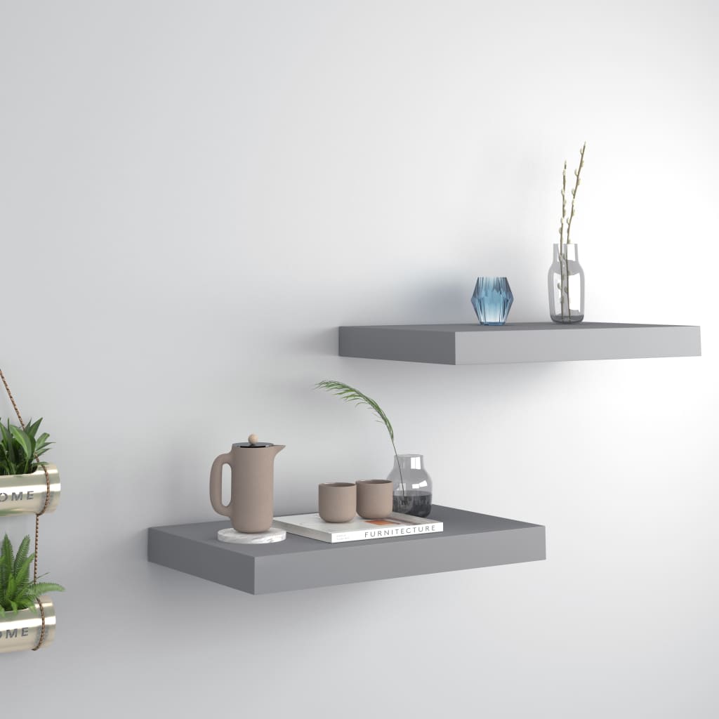 Flytende vegghyller 2 stk grå 40x23,5x3,8 cm MDF