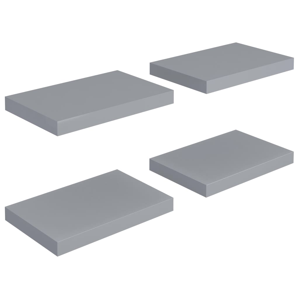 Flytende vegghyller 4 stk grå 40x23,5x3,8 cm MDF