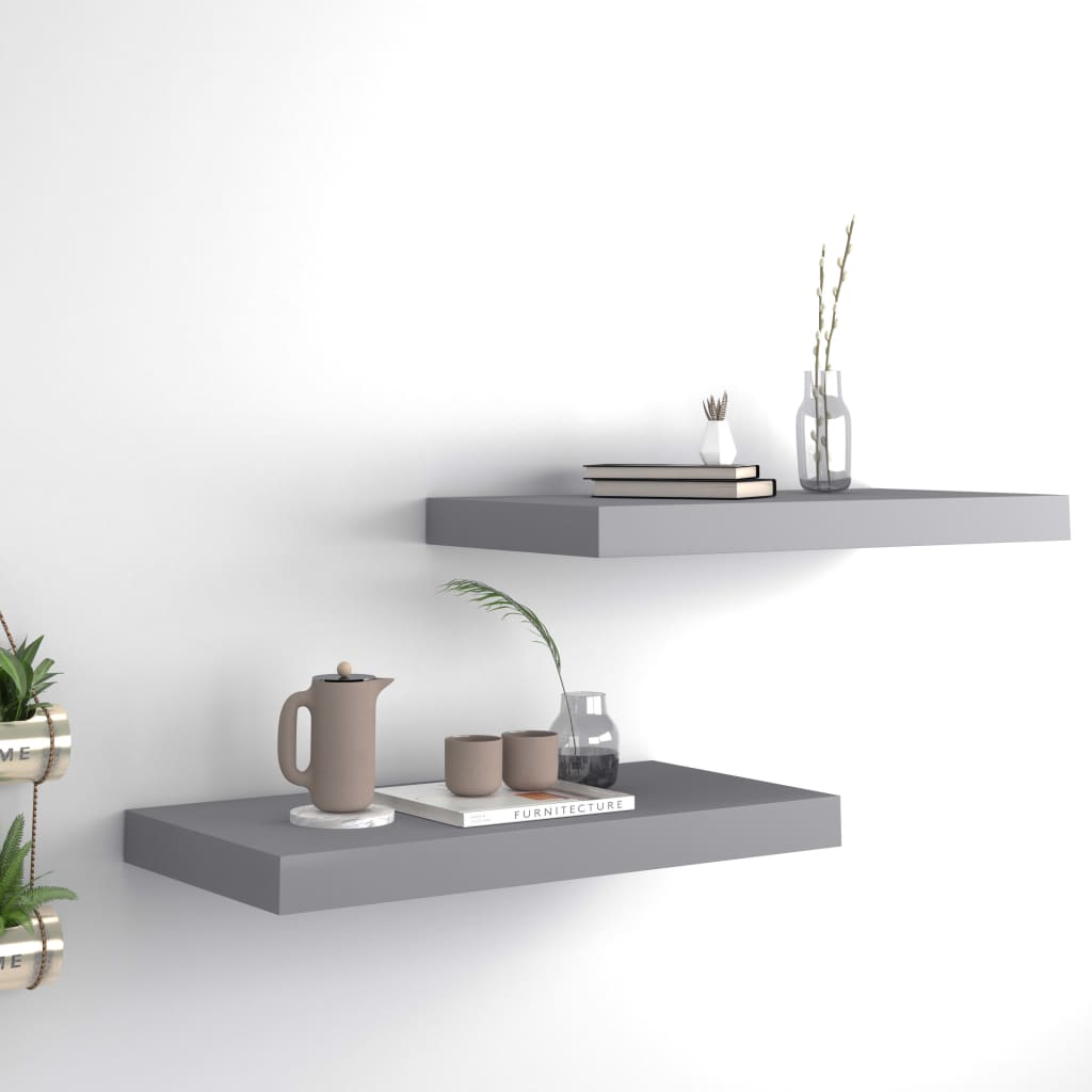 Flytende vegghyller 2 stk grå 50x23,5x3,8 cm MDF