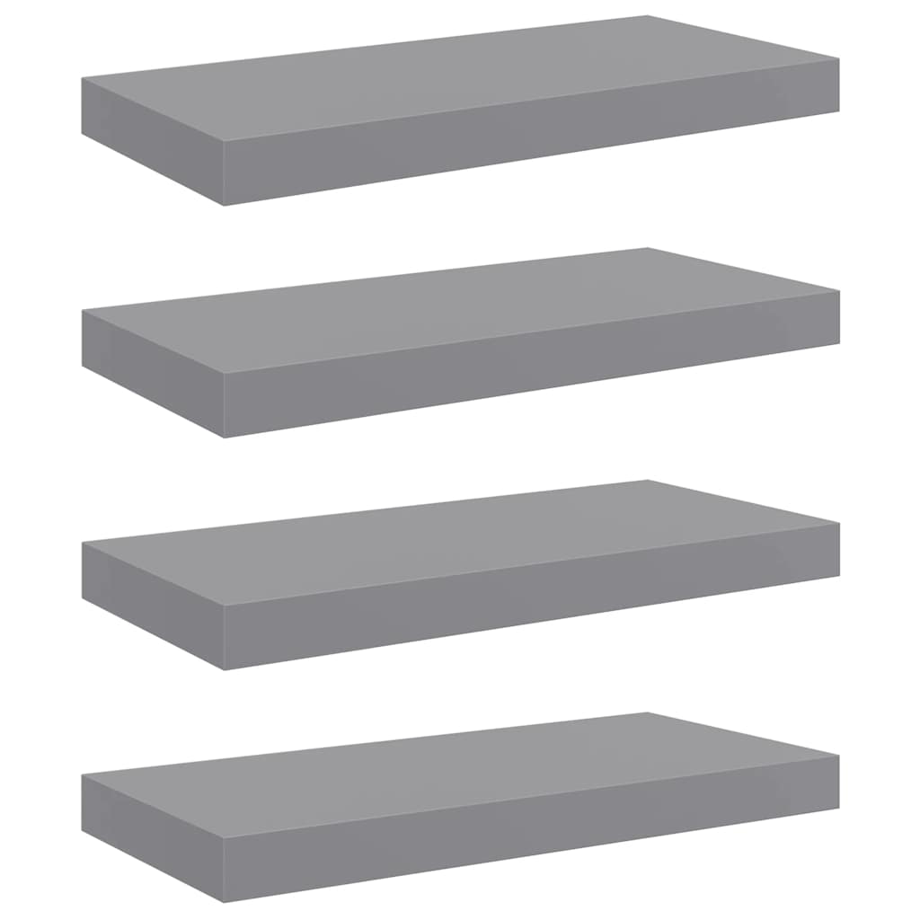 Flytende vegghyller 4 stk grå 50x23,5x3,8 cm MDF