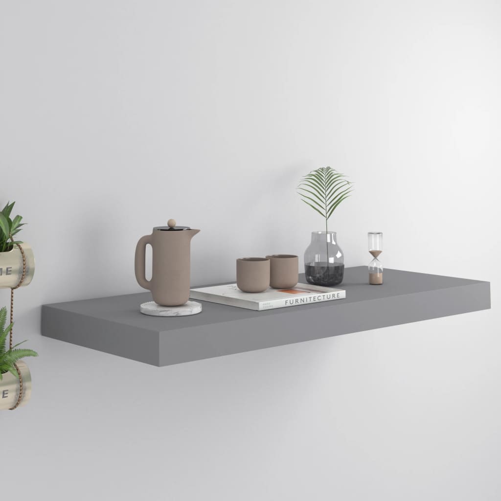 Flytende vegghylle grå 60x23,5x3,8 cm MDF