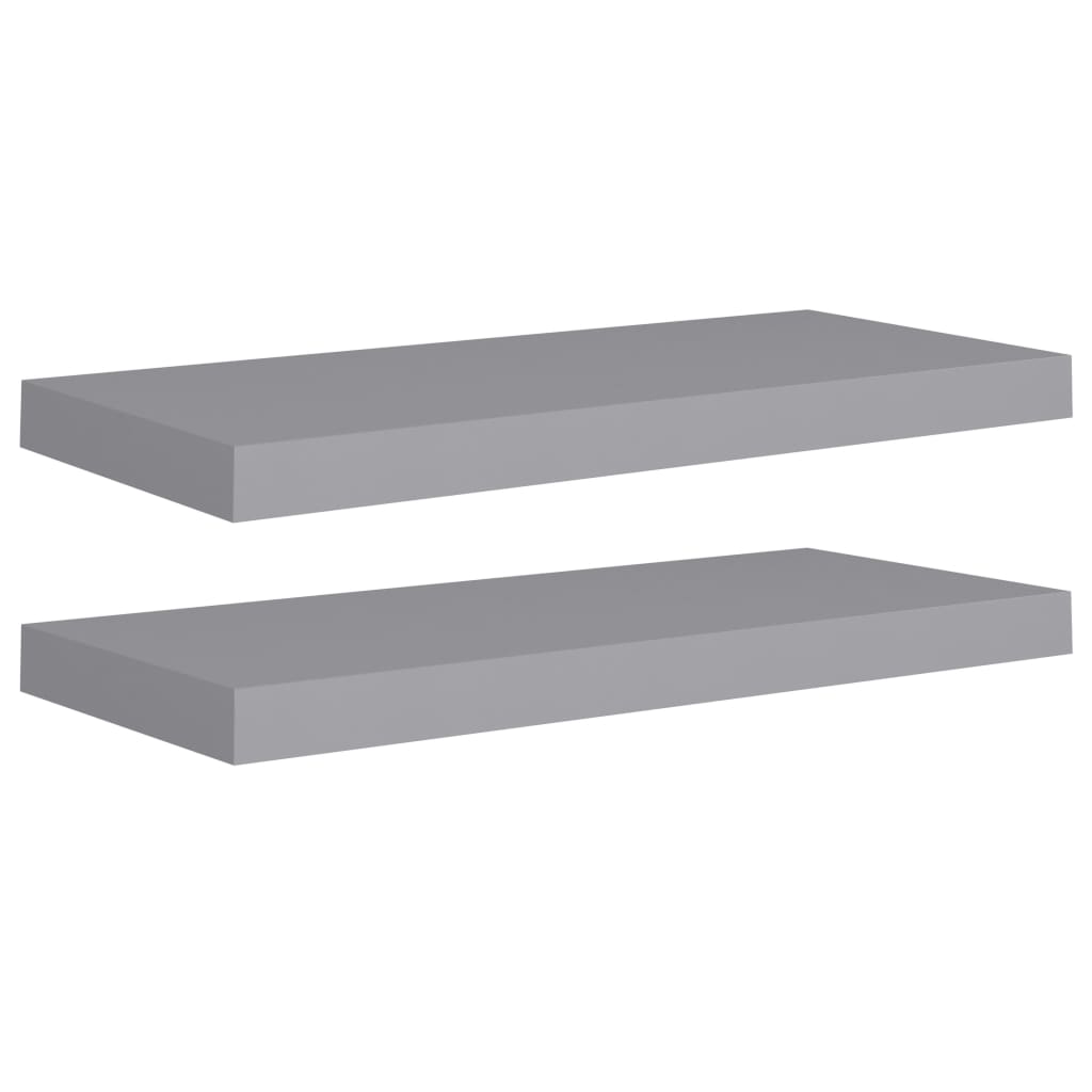 Flytende vegghyller 2 stk grå 60x23,5x3,8 cm MDF