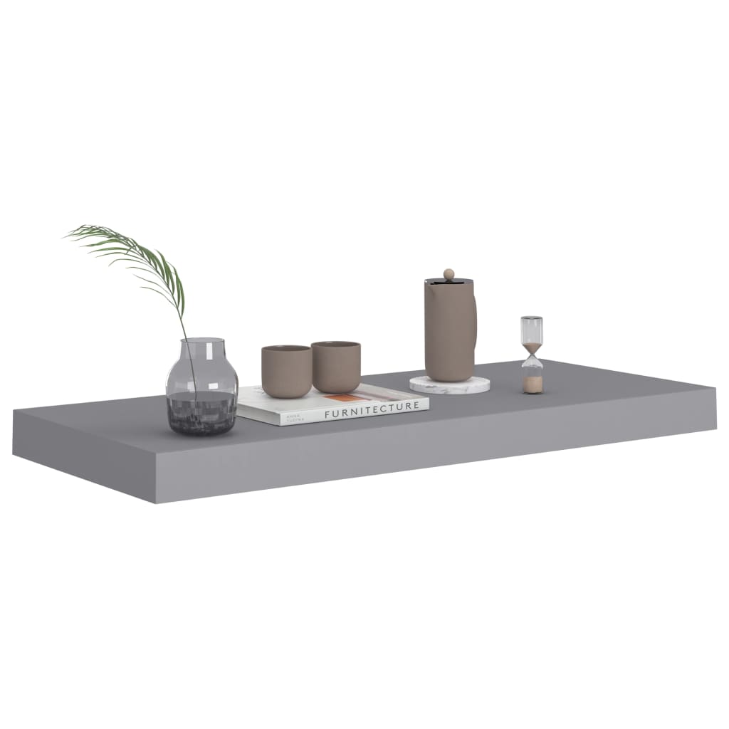 Flytende vegghyller 2 stk grå 60x23,5x3,8 cm MDF