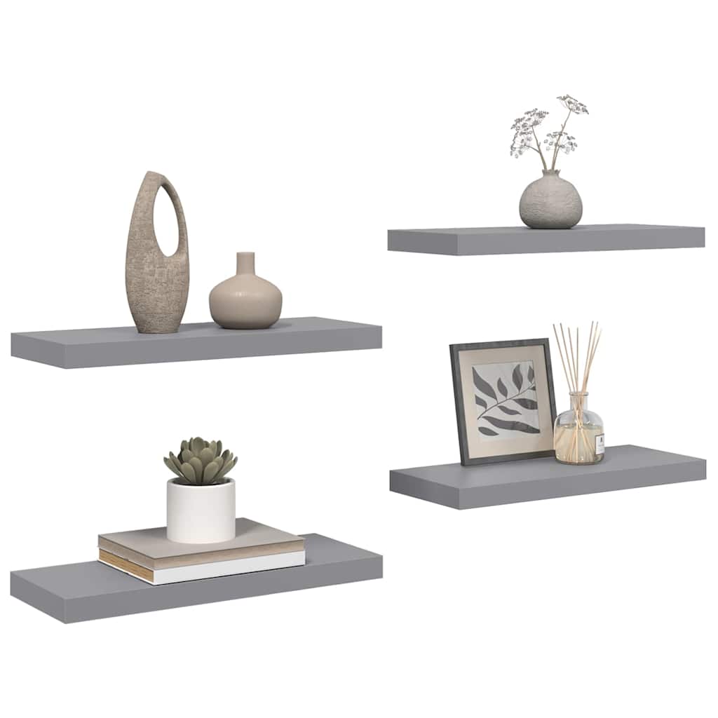 Flytende vegghyller 4 stk grå 60x23,5x3,8 cm MDF