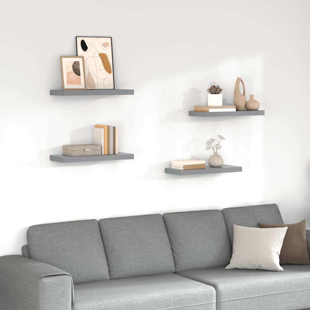 Flytende vegghyller 4 stk grå 60x23,5x3,8 cm MDF