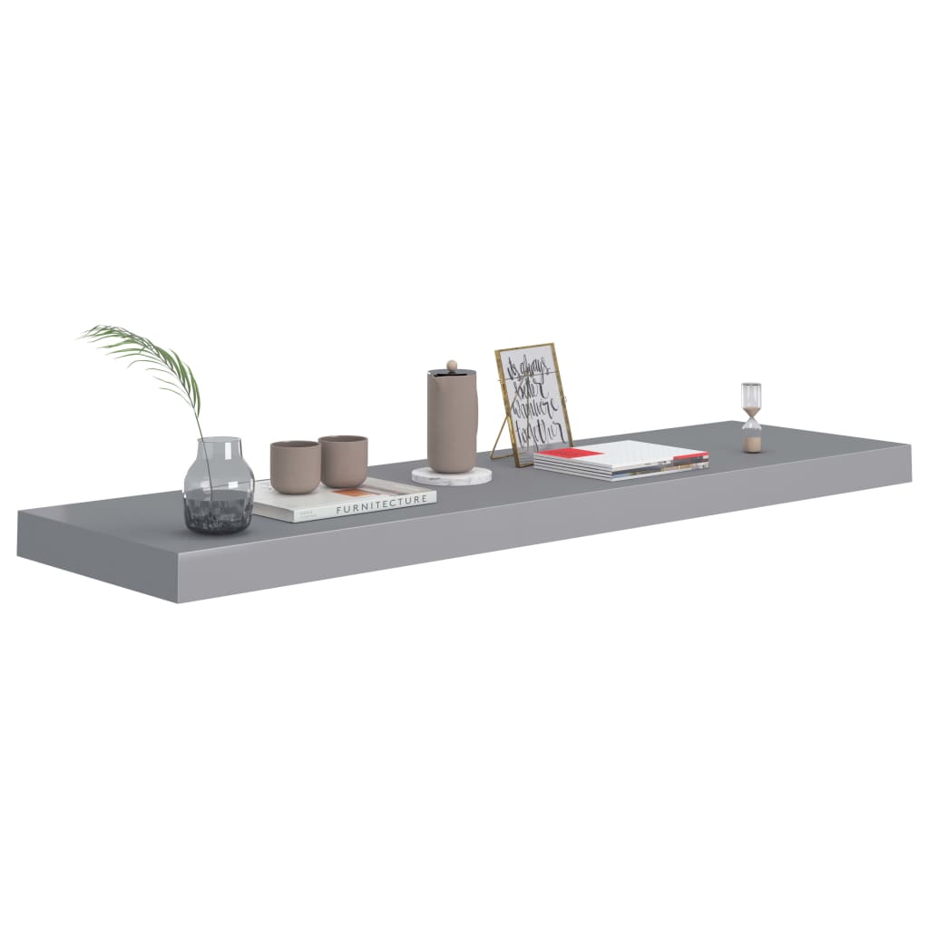 Flytende vegghylle grå 90x23,5x3,8 cm MDF