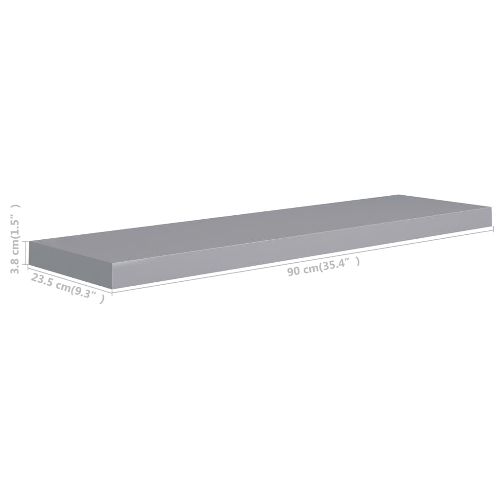 Flytende vegghylle grå 90x23,5x3,8 cm MDF