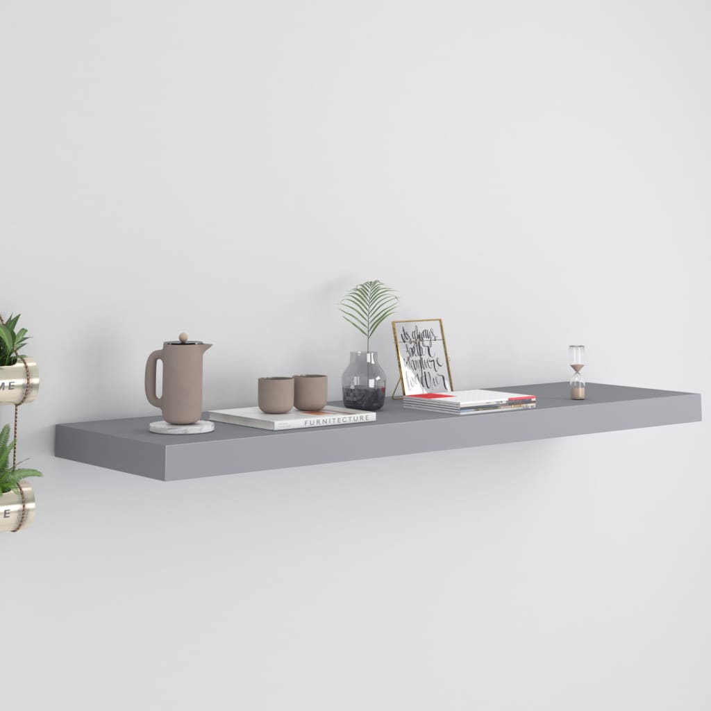 Flytende vegghylle grå 90x23,5x3,8 cm MDF