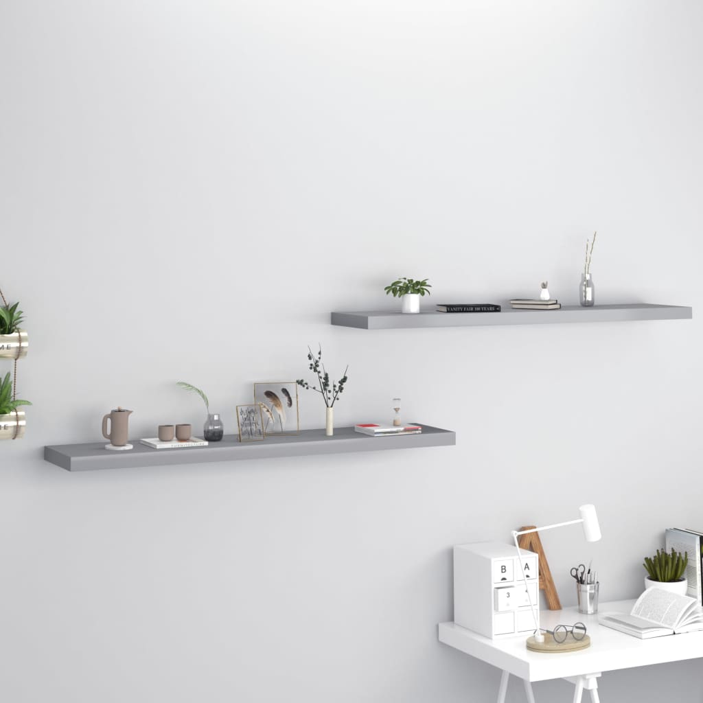 Flytende vegghyller 2 stk grå 120x23,5x3,8 cm MDF