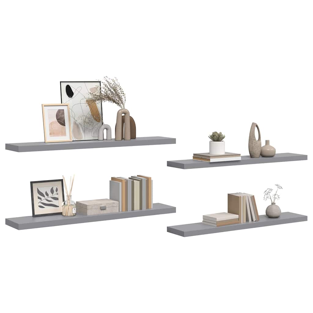 Flytende vegghyller 4 stk grå 120x23,5x3,8 cm MDF