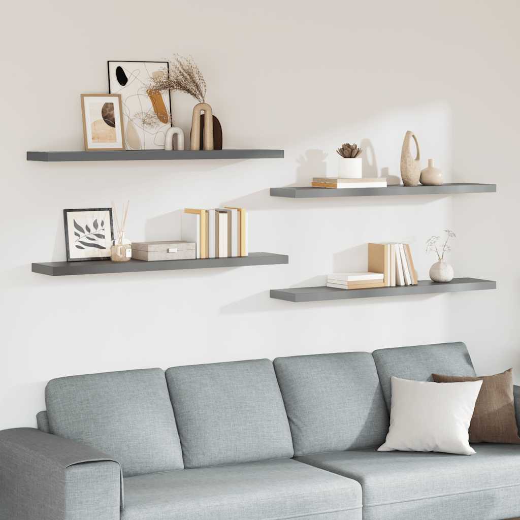 Flytende vegghyller 4 stk grå 120x23,5x3,8 cm MDF