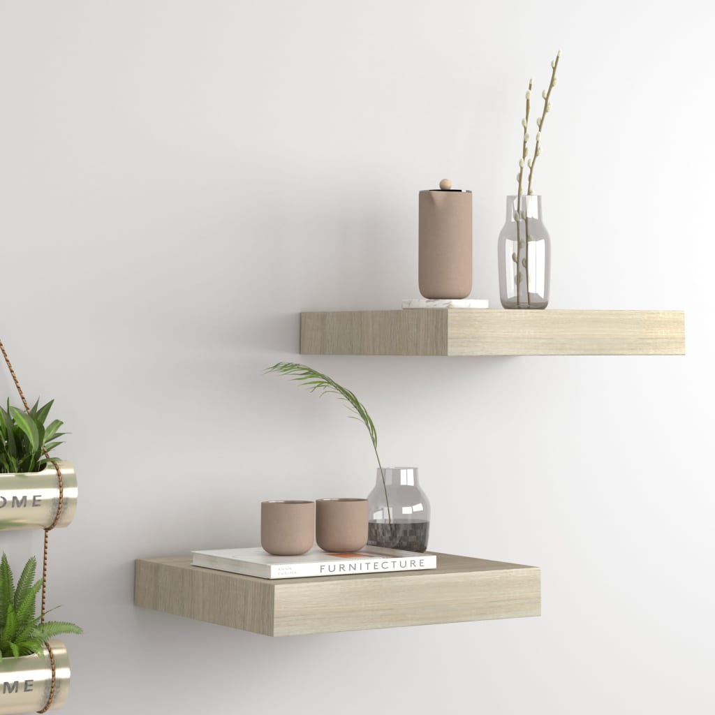 Flytende vegghyller 2 stk eik 23x23,5x3,8 cm MDF