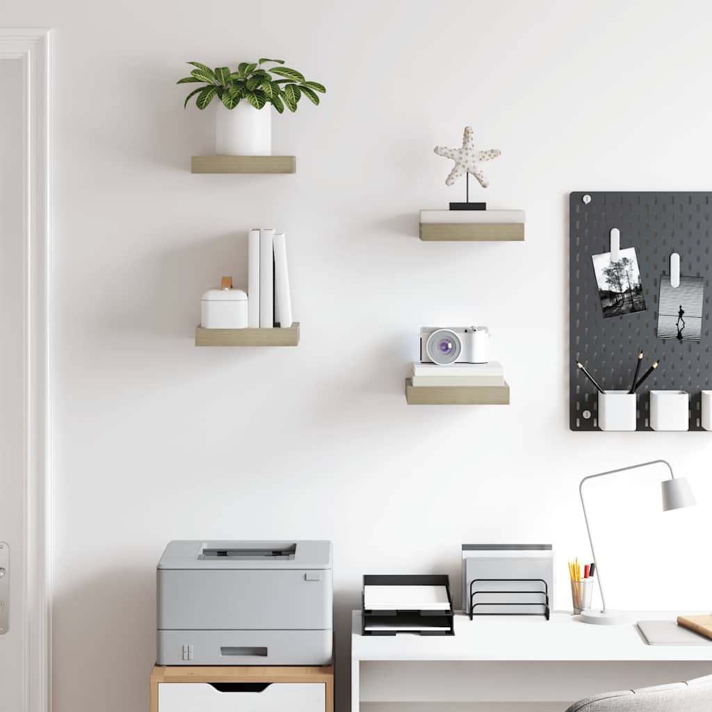 Flytende vegghyller 4 stk eik 23x23,5x3,8 cm MDF
