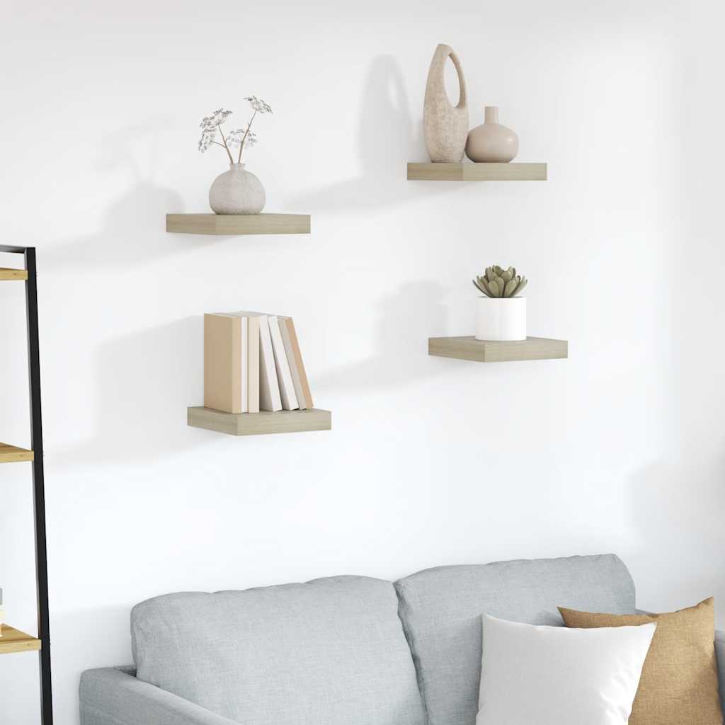 Flytende vegghyller 4 stk eik 23x23,5x3,8 cm MDF