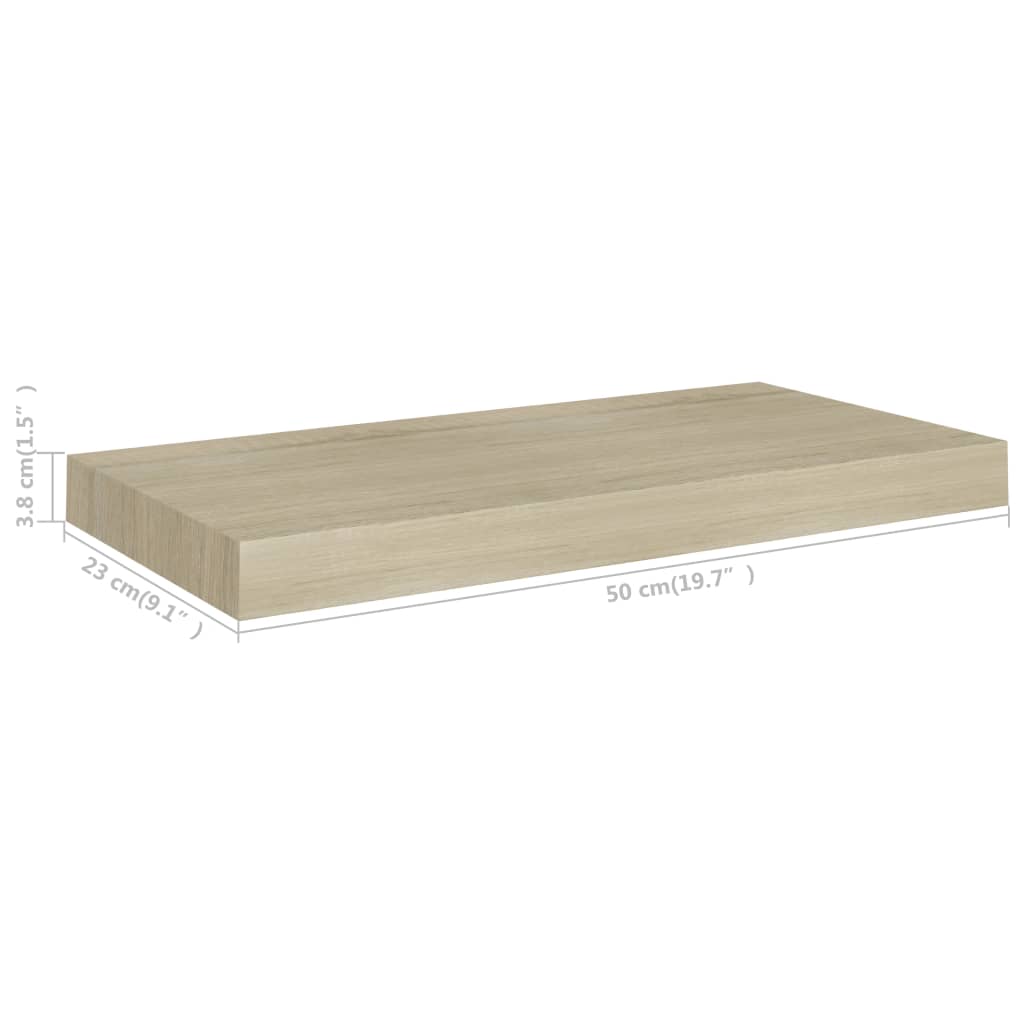 Flytende vegghyller 2 stk eik 50x23x3,8 cm MDF