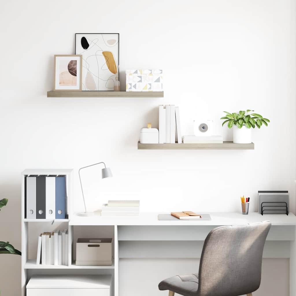 Flytende vegghyller 2 stk eik 80x23,5x3,8 cm MDF