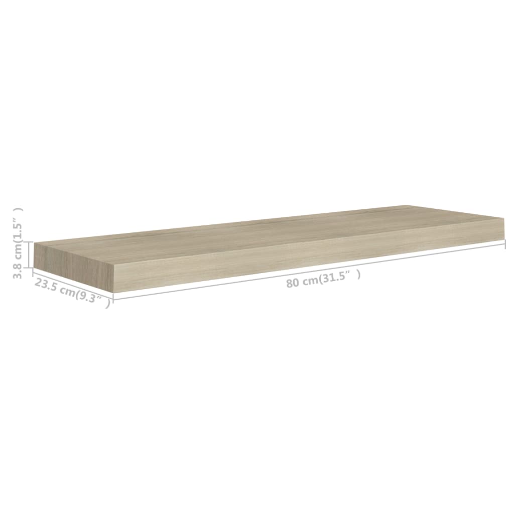 Flytende vegghyller 2 stk eik 80x23,5x3,8 cm MDF
