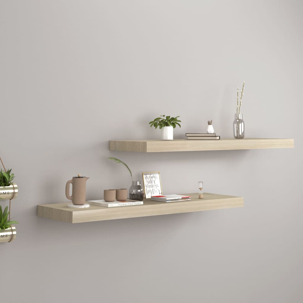 Flytende vegghyller 2 stk eik 80x23,5x3,8 cm MDF