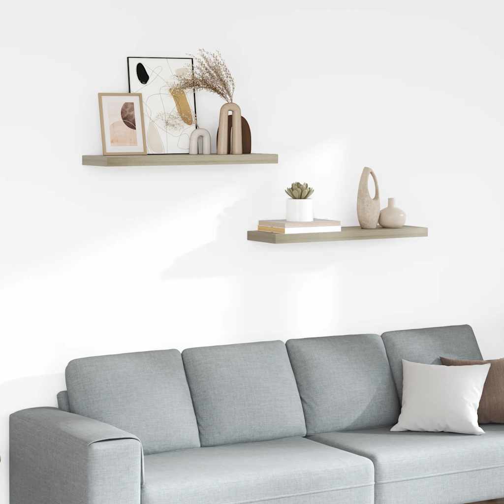 Flytende vegghyller 2 stk eik 80x23,5x3,8 cm MDF