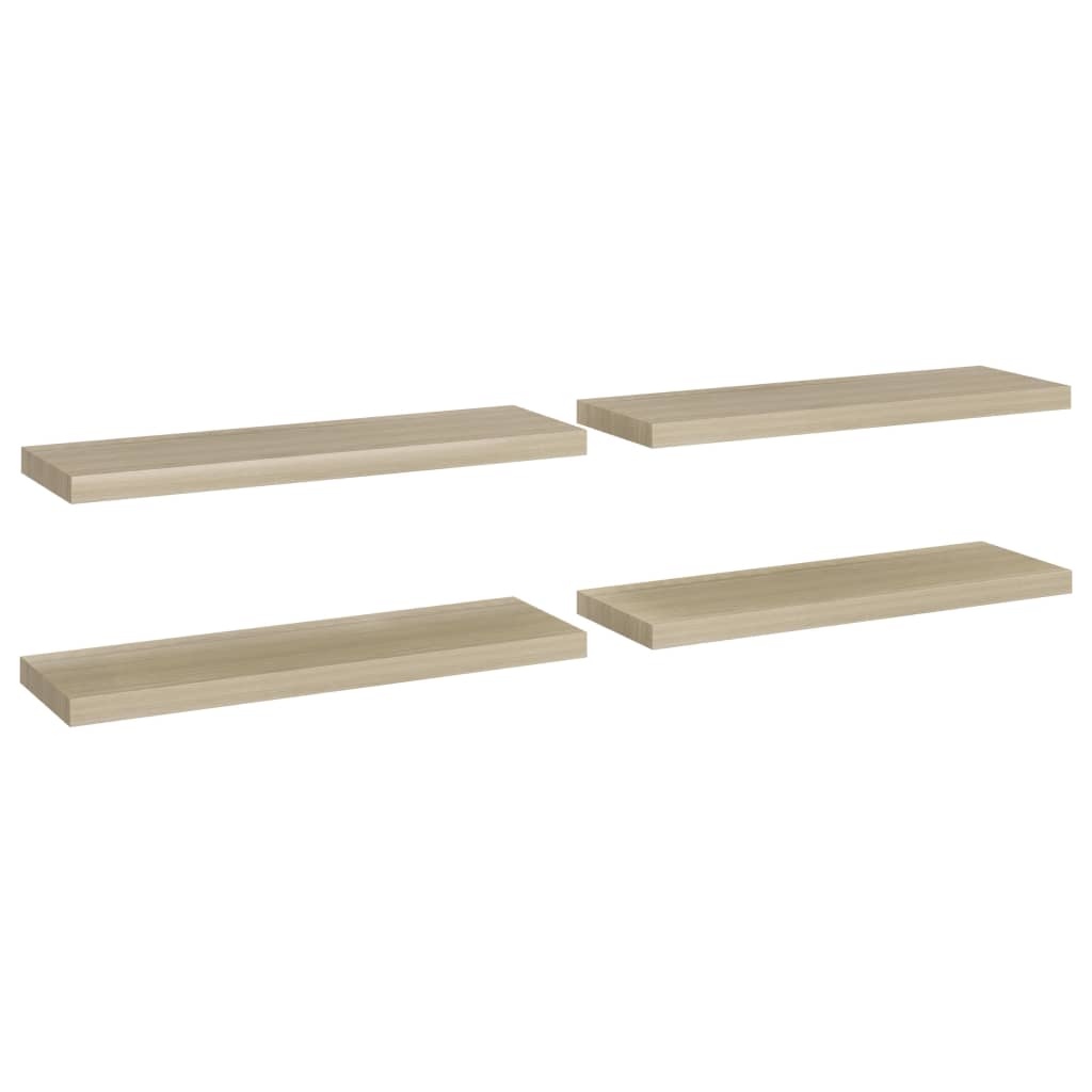 Flytende vegghyller 4 stk eik 80x23,5x3,8 cm MDF