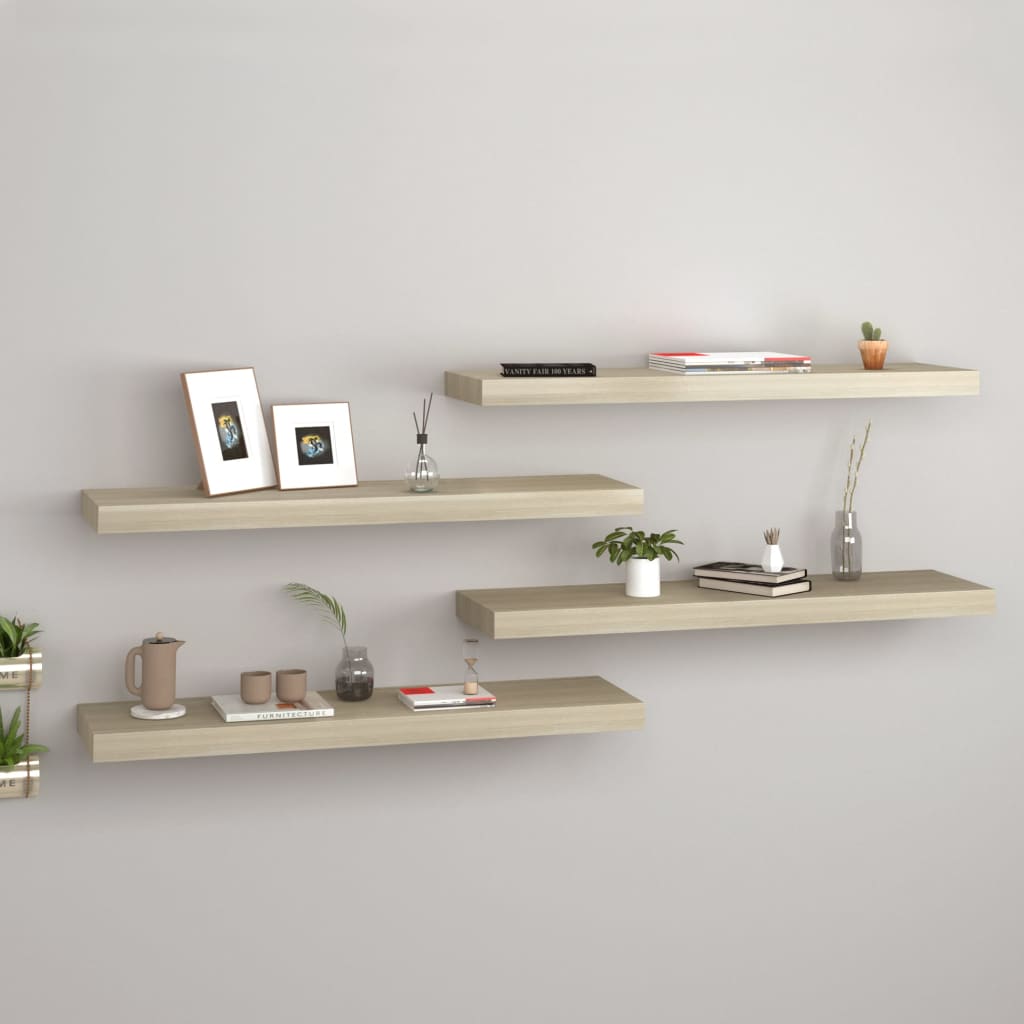 Flytende vegghyller 4 stk eik 80x23,5x3,8 cm MDF