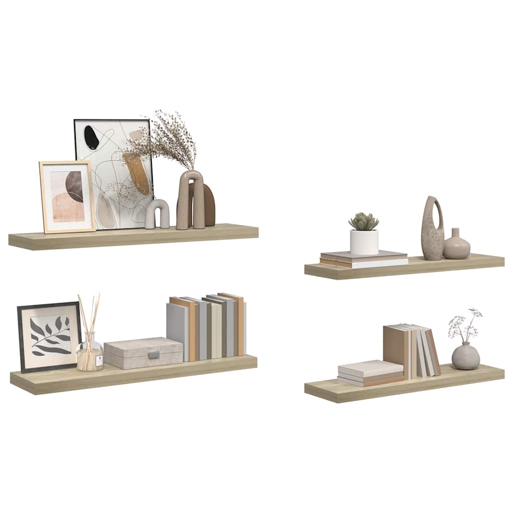 Flytende vegghyller 4 stk eik 90x23,5x3,8 cm MDF