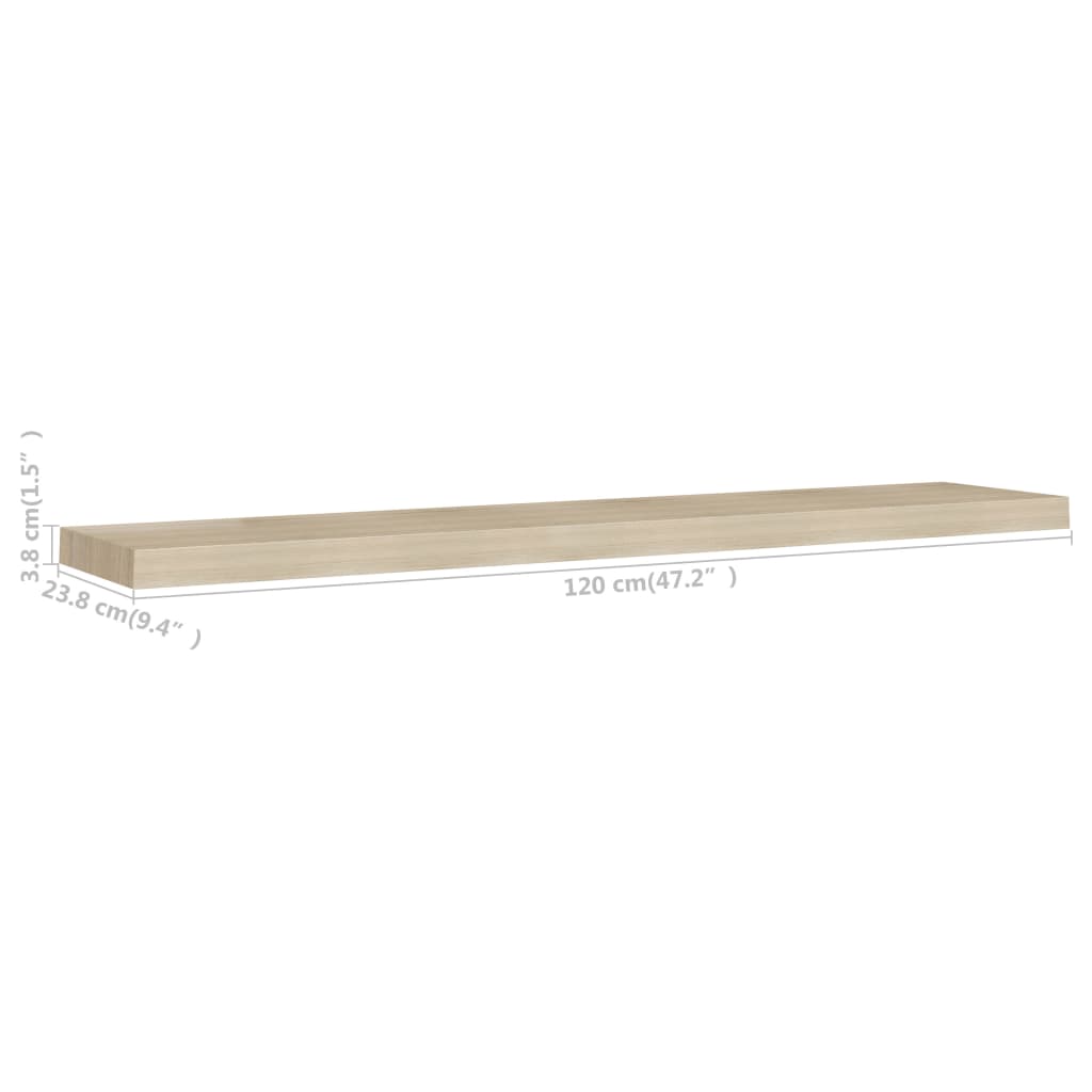 Flytende vegghyller 2 stk eik 120x23,5x3,8 cm MDF