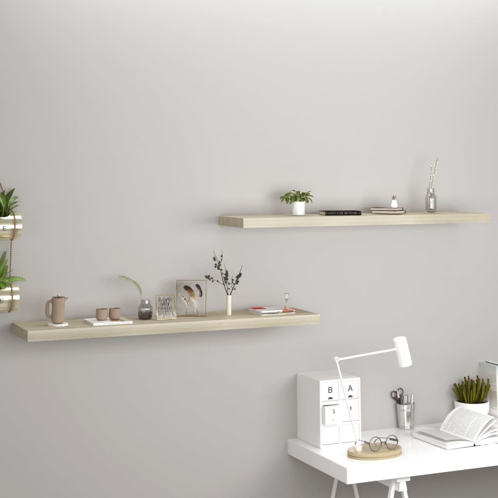 Flytende vegghyller 2 stk eik 120x23,5x3,8 cm MDF