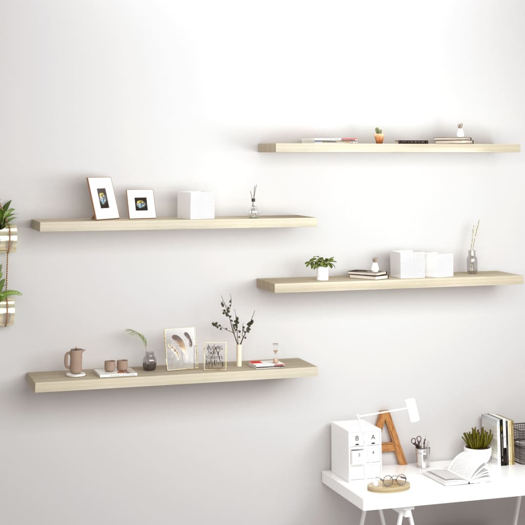 Flytende vegghyller 4 stk eik 120x23,5x3,8 cm MDF