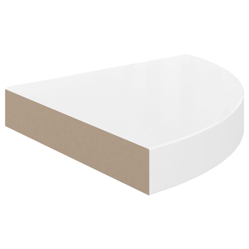 Flytende hjørnehylle høyglans hvit 25x25x3,8 cm MDF