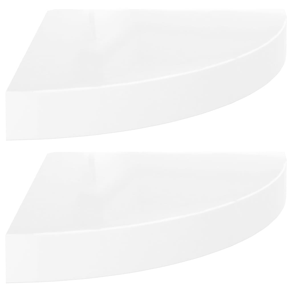 Flytende hjørnehyller 2 stk høyglans hvit 25x25x3,8 cm MDF