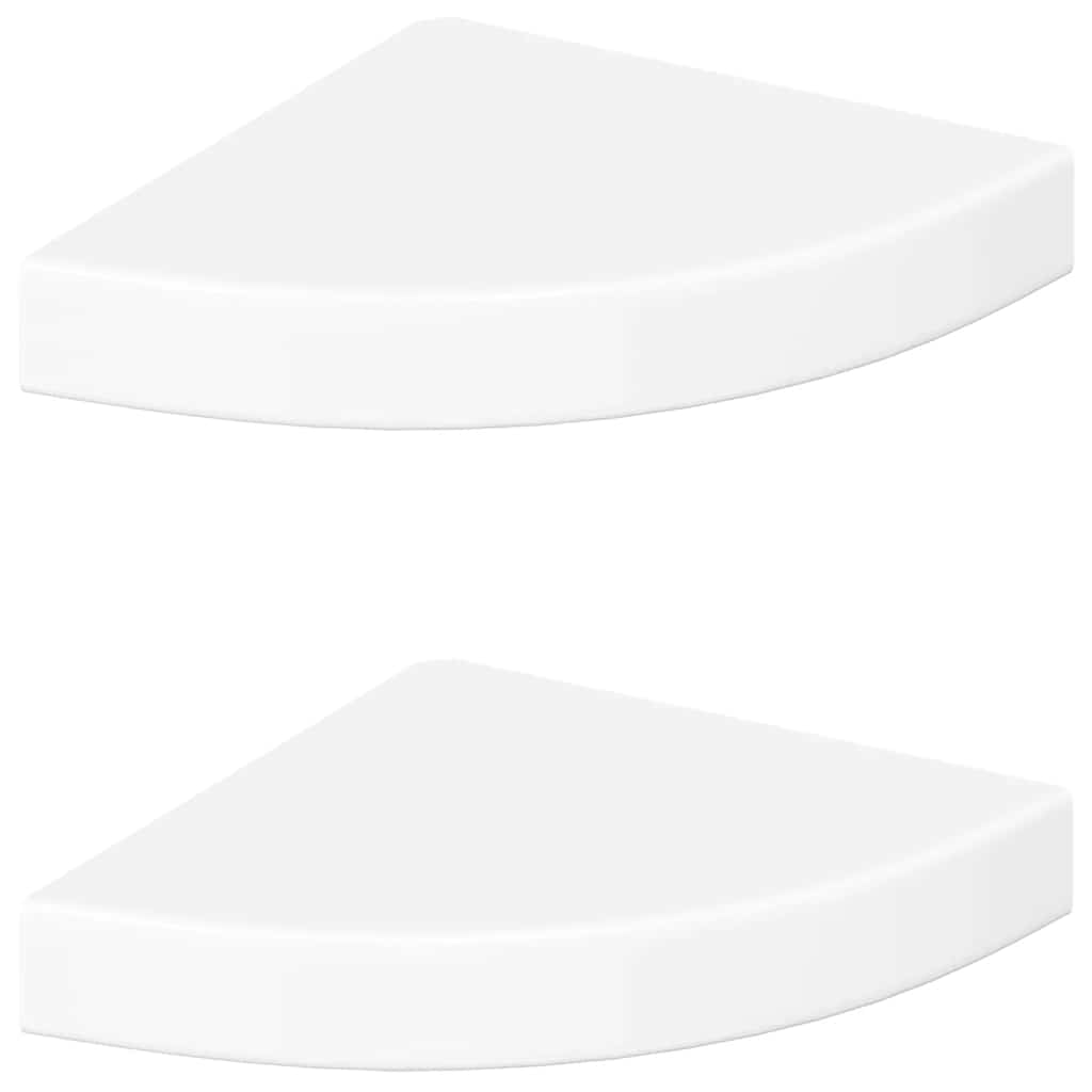 Flytende hjørnehyller 2 stk høyglans hvit 25x25x3,8 cm MDF