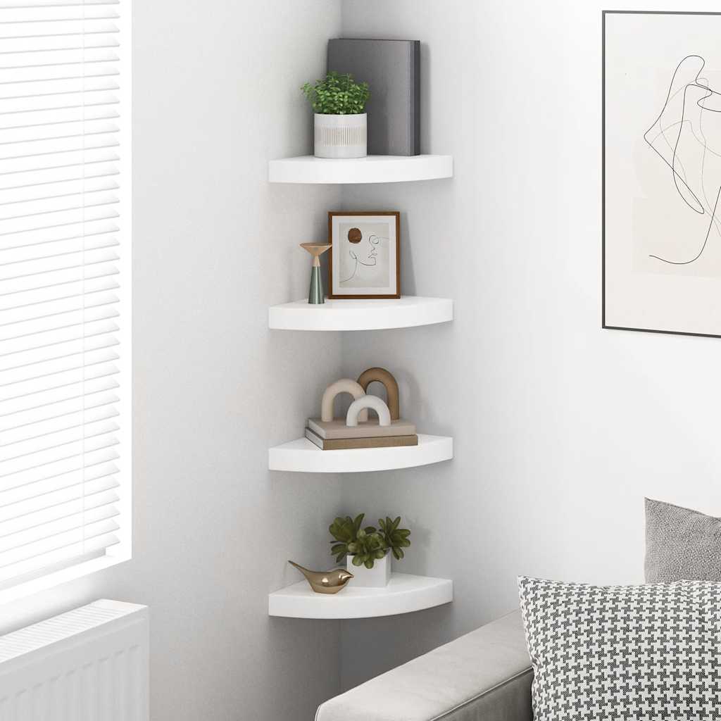 Flytende hjørnehyller 4 stk høyglans hvit 25x25x3,8 cm MDF vidaXL