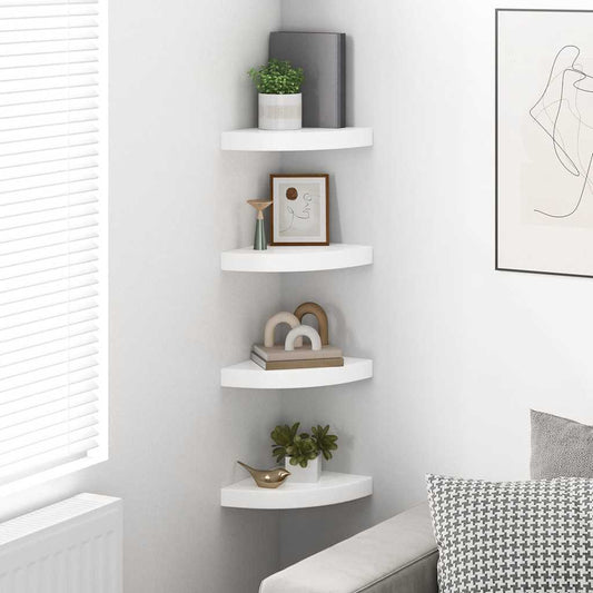 Flytende hjørnehyller 4 stk høyglans hvit 25x25x3,8 cm MDF vidaXL