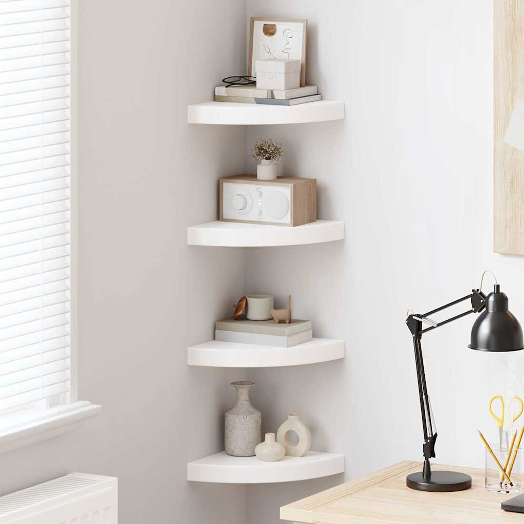Flytende hjørnehyller 4 stk høyglans hvit 25x25x3,8 cm MDF vidaXL