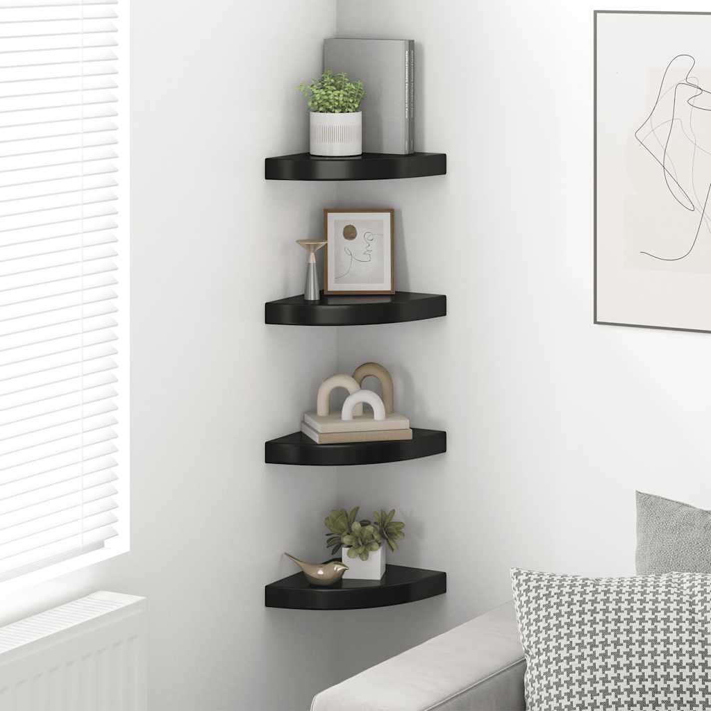 Flytende vegghyller 4 stk høyglans svart 25x25x3,8 cm MDF