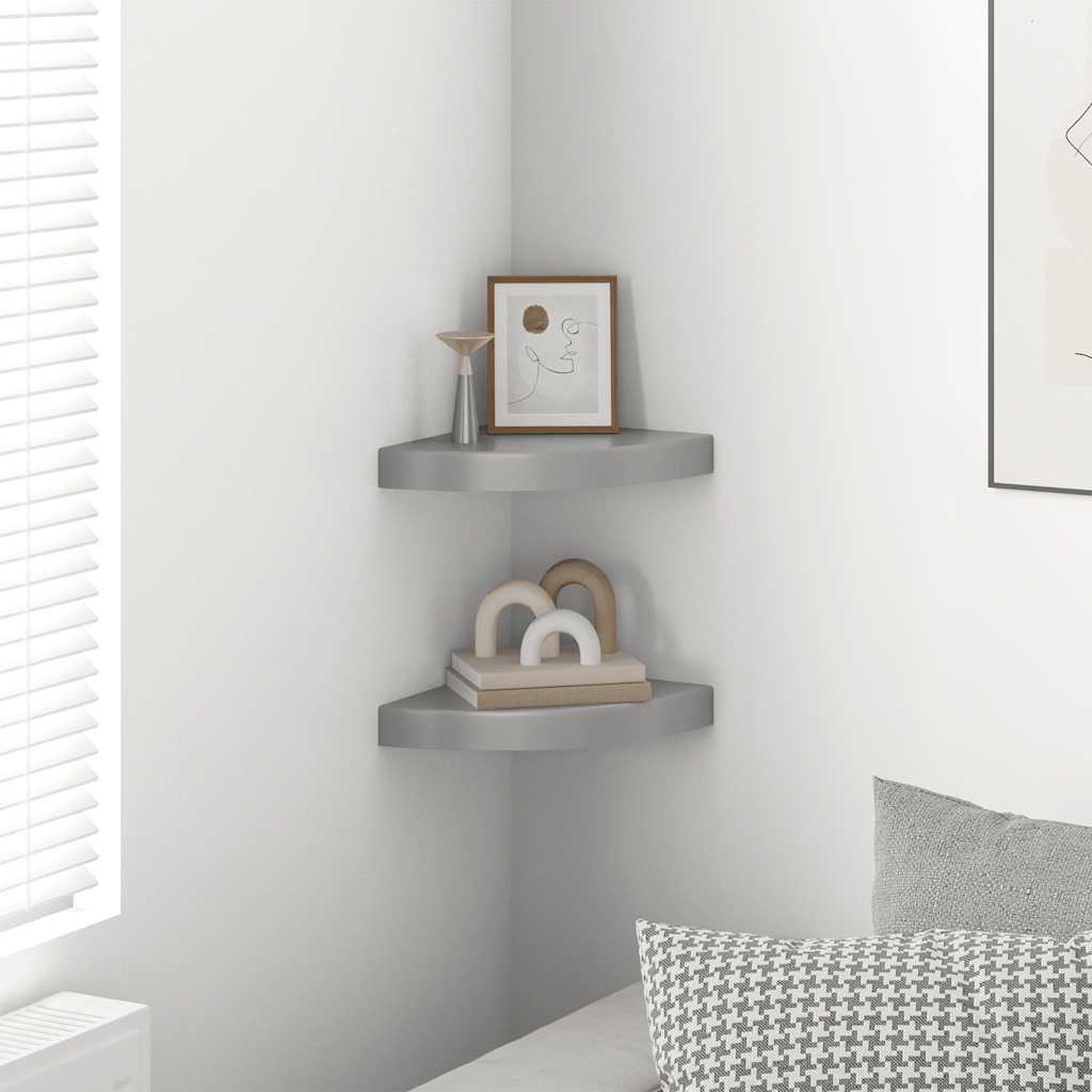 Flytende vegghyller 2 stk høyglans grå 25x25x3,8 cm MDF vidaXL