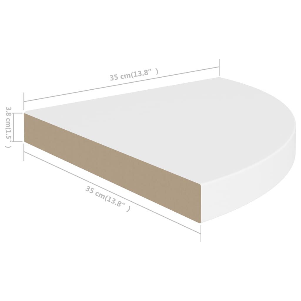 Flytende hjørnehyller 2 stk hvite 35x35x3,8 cm MDF