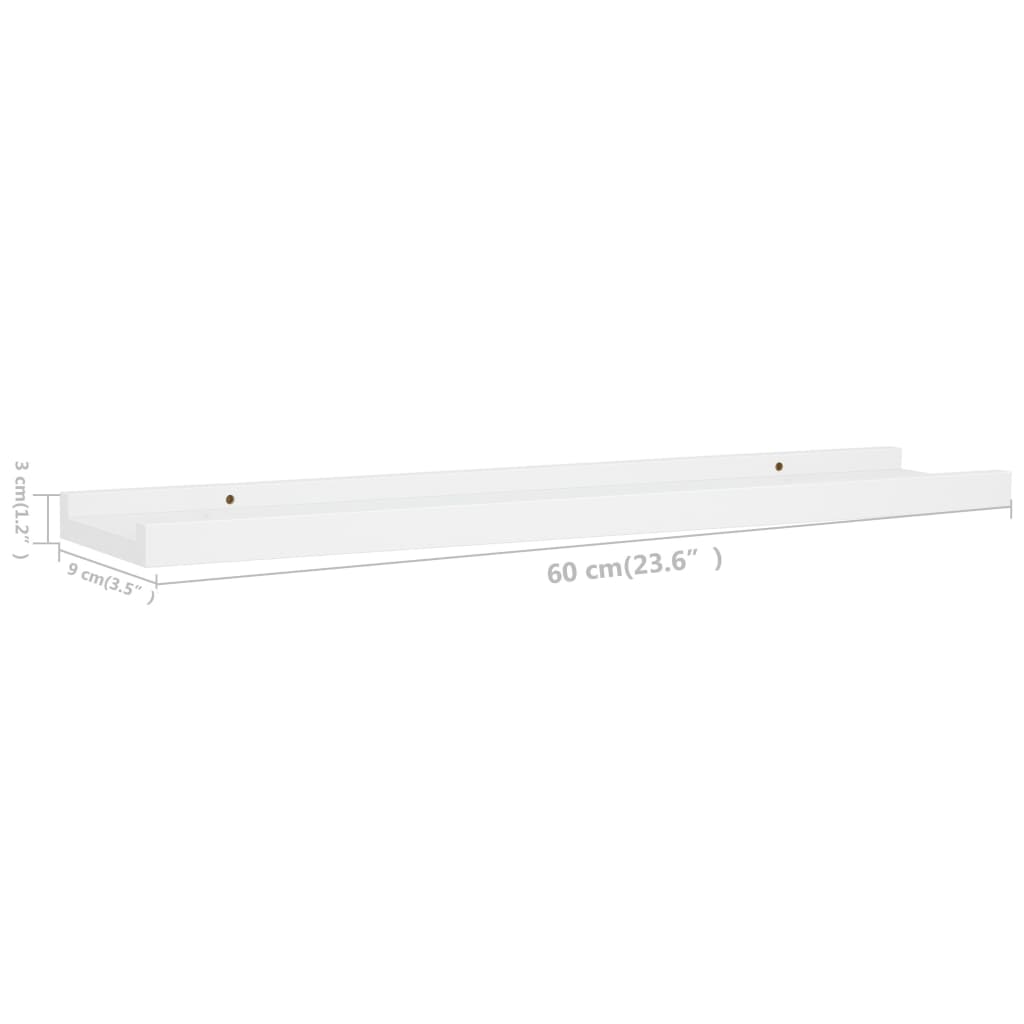 Flytende vegghyller 2 stk hvit 60x9x3 cm MDF
