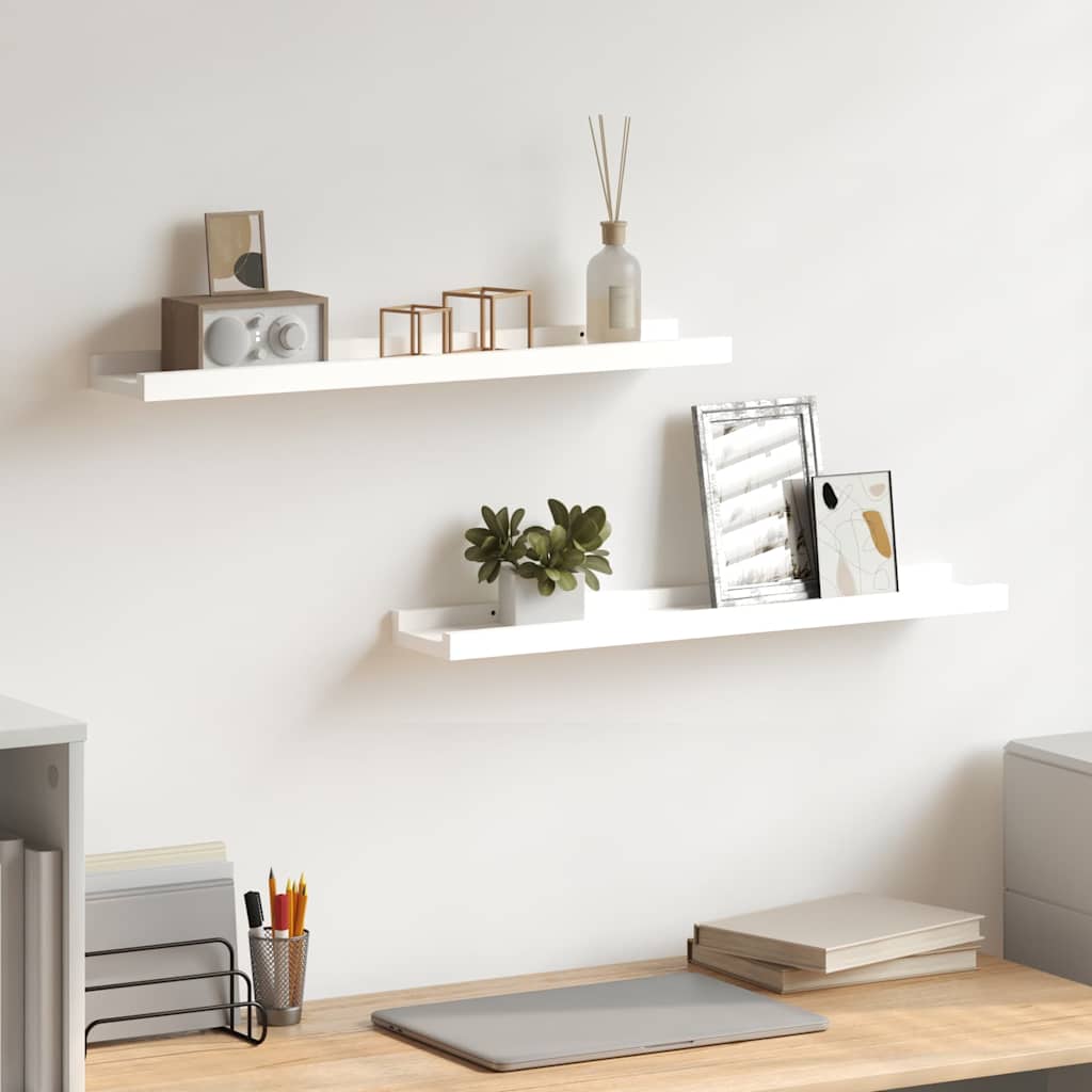 Flytende vegghyller 2 stk hvit 60x9x3 cm MDF