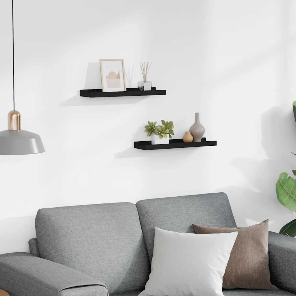 Flytende vegghyller 2 stk svart 40x9x3 cm MDF