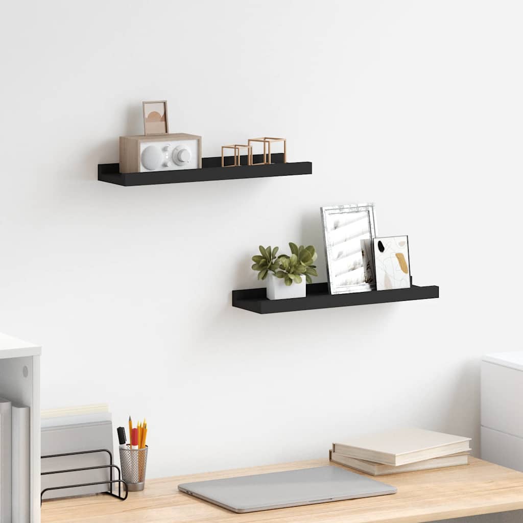 Flytende vegghyller 2 stk svart 40x9x3 cm MDF