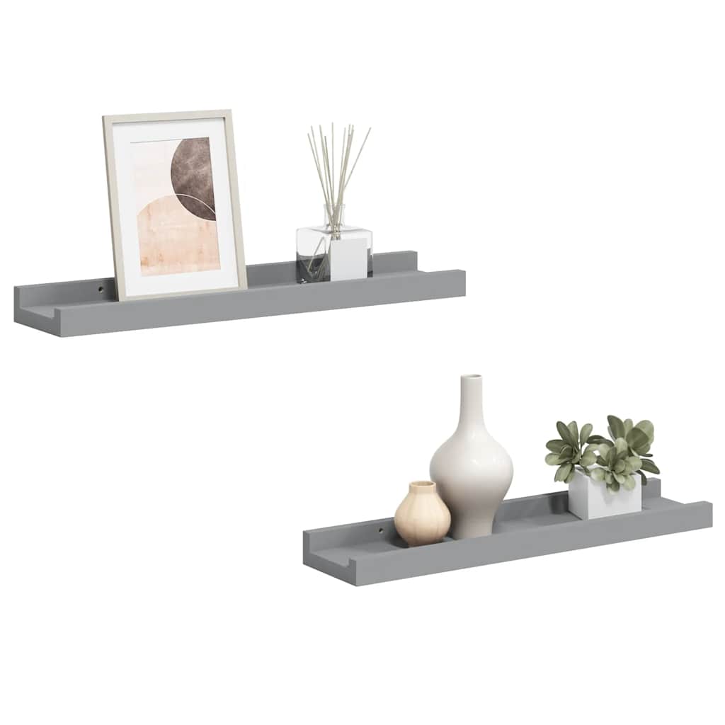 Flytende vegghyller 2 stk grå 40x9x3 cm MDF