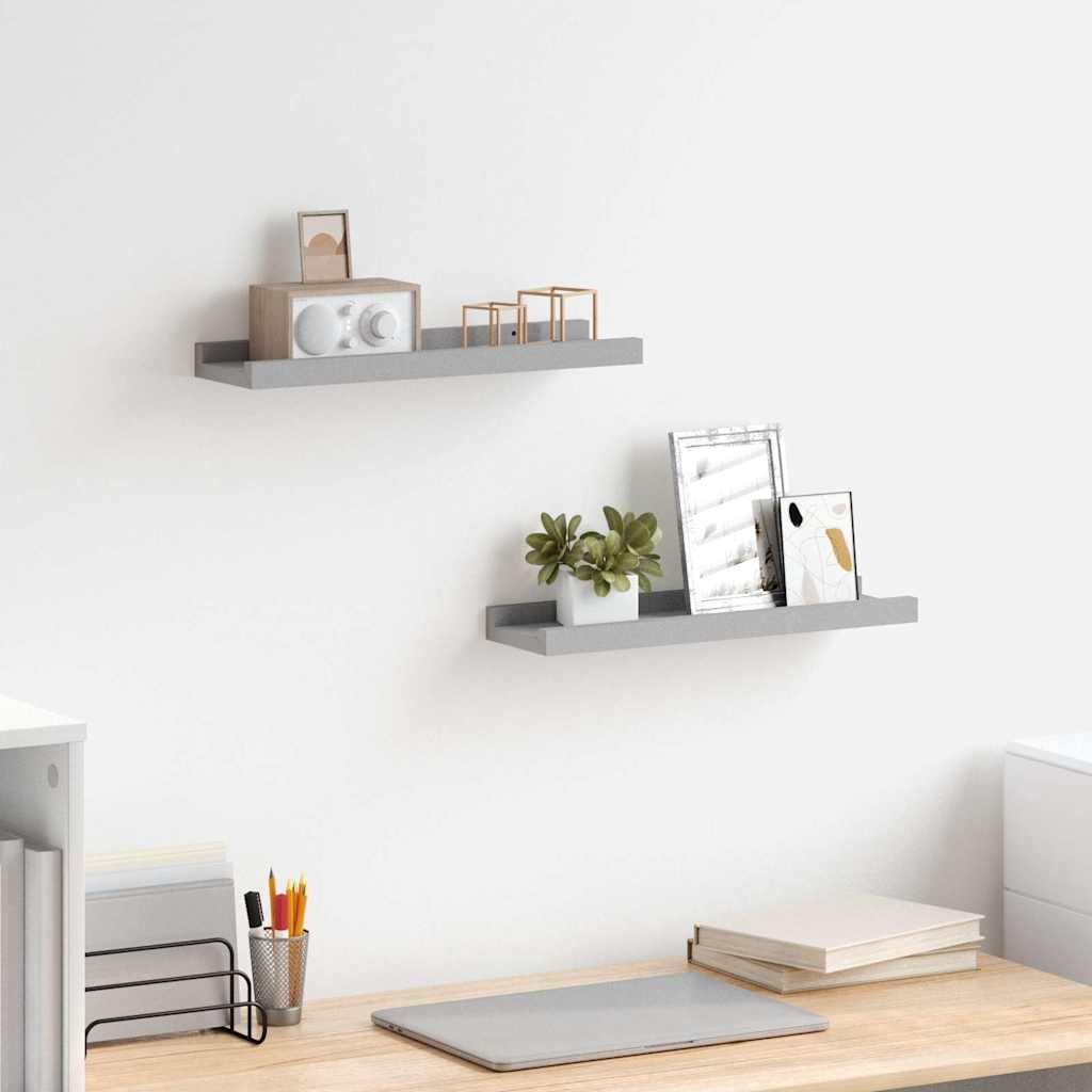 Flytende vegghyller 2 stk grå 40x9x3 cm MDF