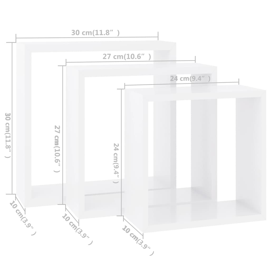 Vegghyller kubeformet 3 stk MDF hvit