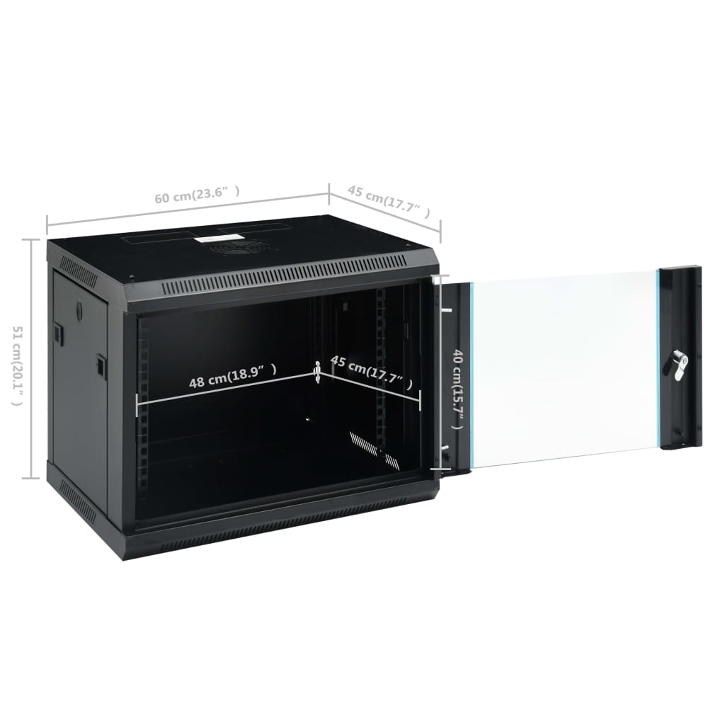 Nettverksskap 9U veggmontert 19" IP20 600x450x510 mm